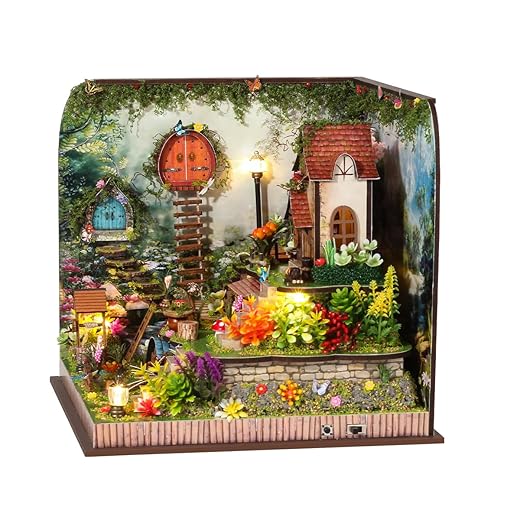 Kit DIY Casa Miniatura: Luzes LED e Música, Casa de Livros com Jardim, Presente para Crianças Maiores de 14 Anos e Adultos