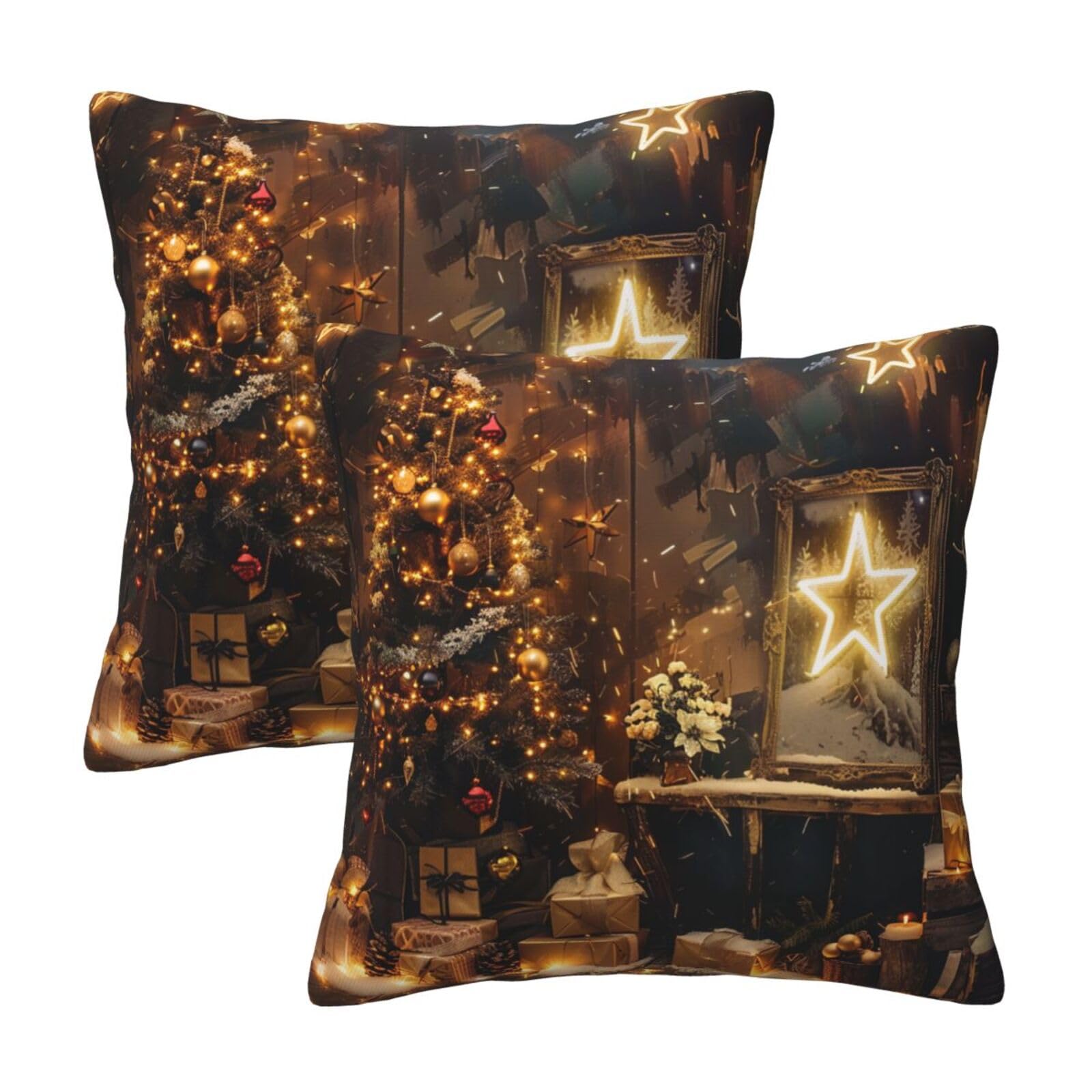 kkvhhyuo Merry Christmas and Happy New Year Print Pillow Covers Set of 2, Square Decorative Cushion Covers with Hidden Zipper, Throw Pillow Cases for Living Room Sofa Bed Chair, 50x50 cm