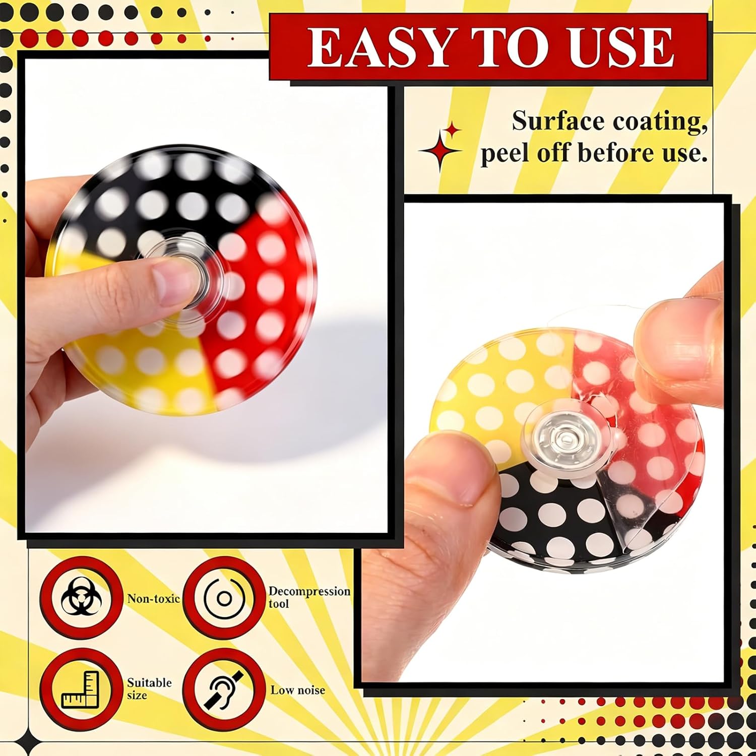48 Pcs Cartoon Fidget Spinners Bulk Mini Red Yellow Black Fidget Spinners for Birthday Party Favors, Goodie Bags Stuffers, Game Supplies, Rewards, Carnival Prizes and Gifts