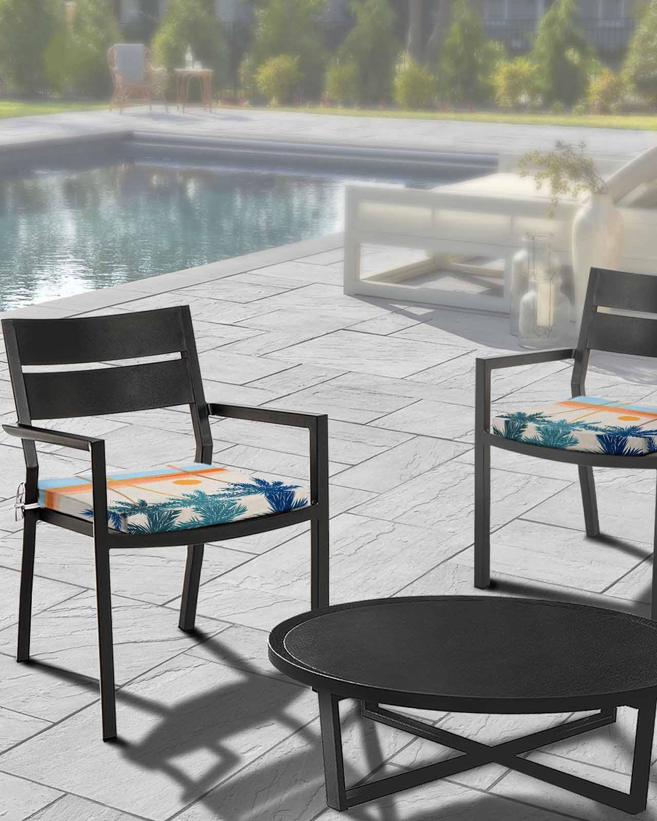 Edwiinsa Summer Palm Tree Indoor/Outdoor Seat Cushions Cover,Waterproof Patio Chaise Lounge Cushion Cover for Beach Pool Side Chair Cushions 22x20x4 Pieces Boho Geometric Contemporary Beach