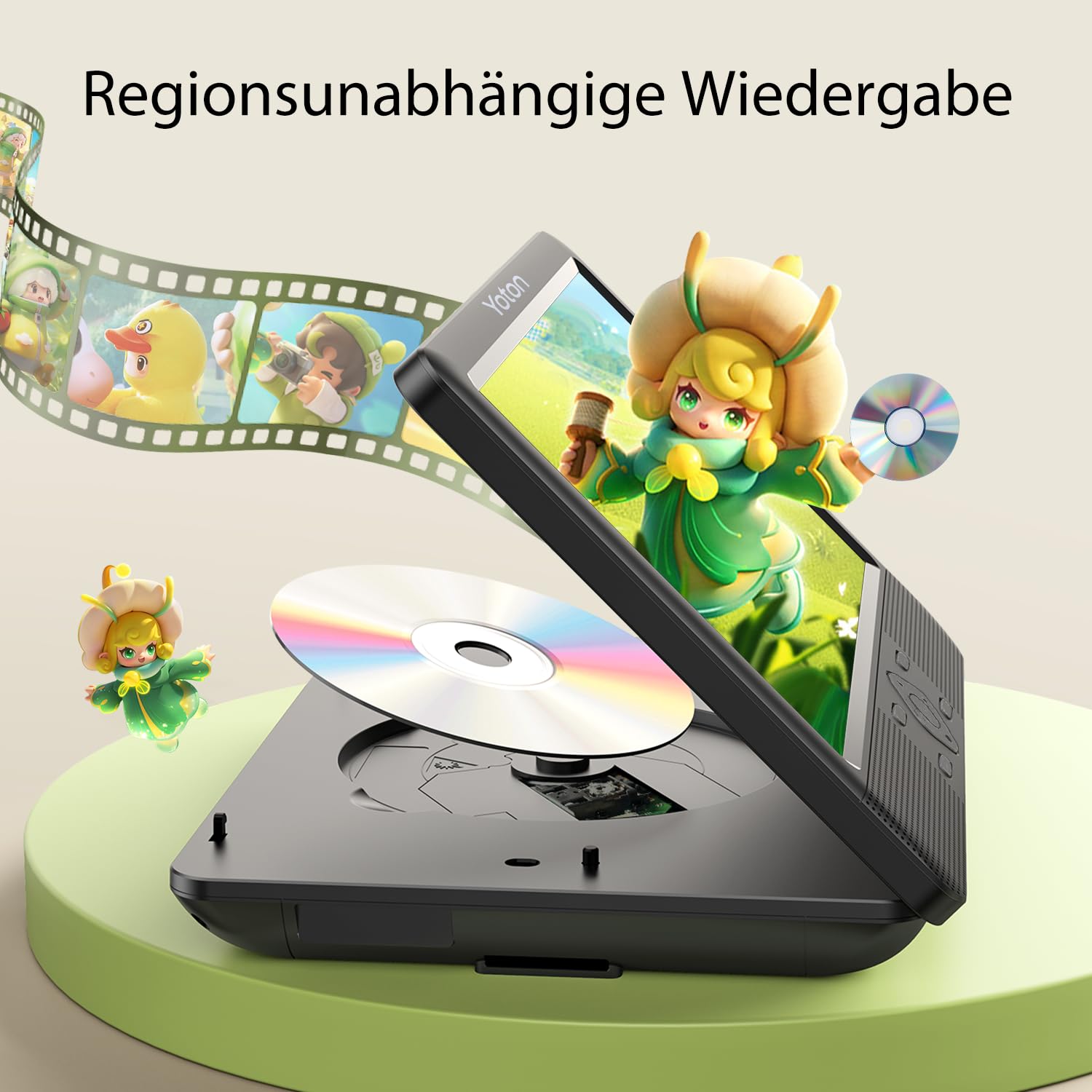 Yoton 10,5-Zoll DVD Players Auto 2, Tragbarer DVD-Player fürs Kinder, unterstützt USB-/SD-Kartenwiedergabe, mit Kopfstützenhalterung, 5 Stunden Akkulaufzeit