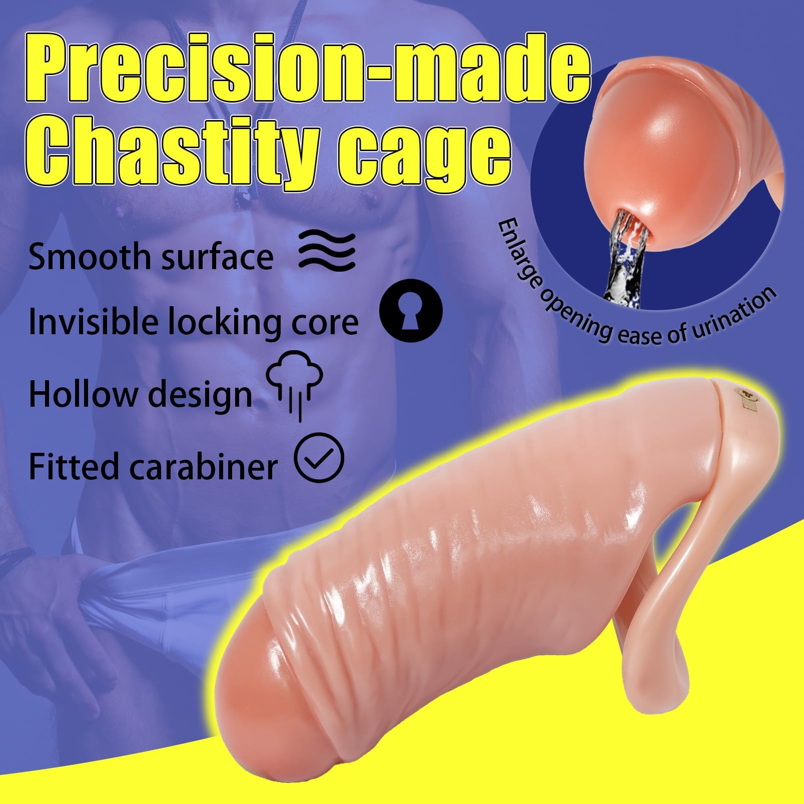 Juguetes sexuales Sissy Chastity Cage con 4 anillos y 2 llaves, diseño de cilindro invisible, juego de jaulas para el pene para fetichismo SM y bondage, huecas y transpirables (L)