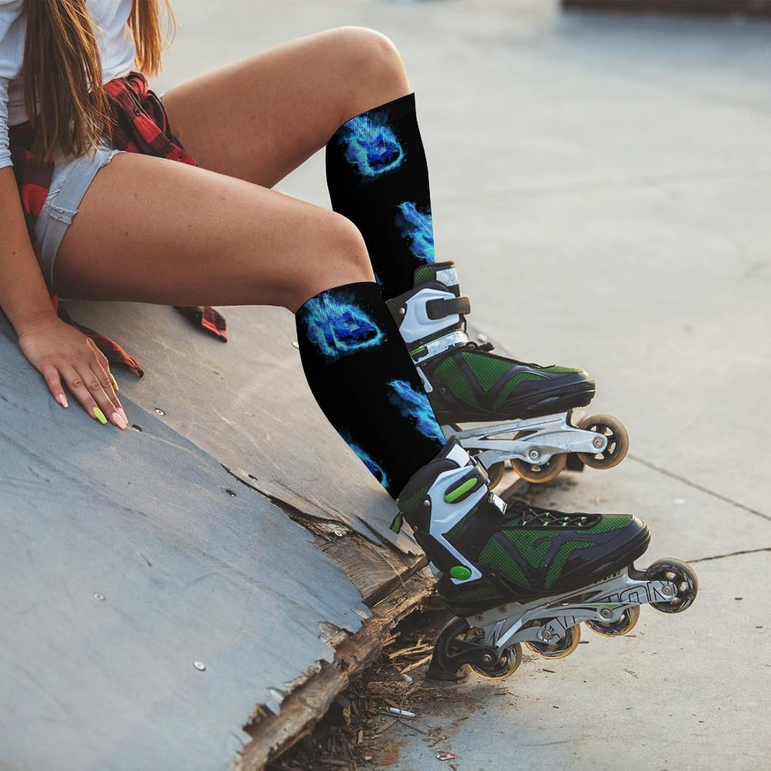 Music Blue Electric Guitar Knee High Socks Athletic Long Stockings Sport Casual Crew Tube Sock Boot 46cm