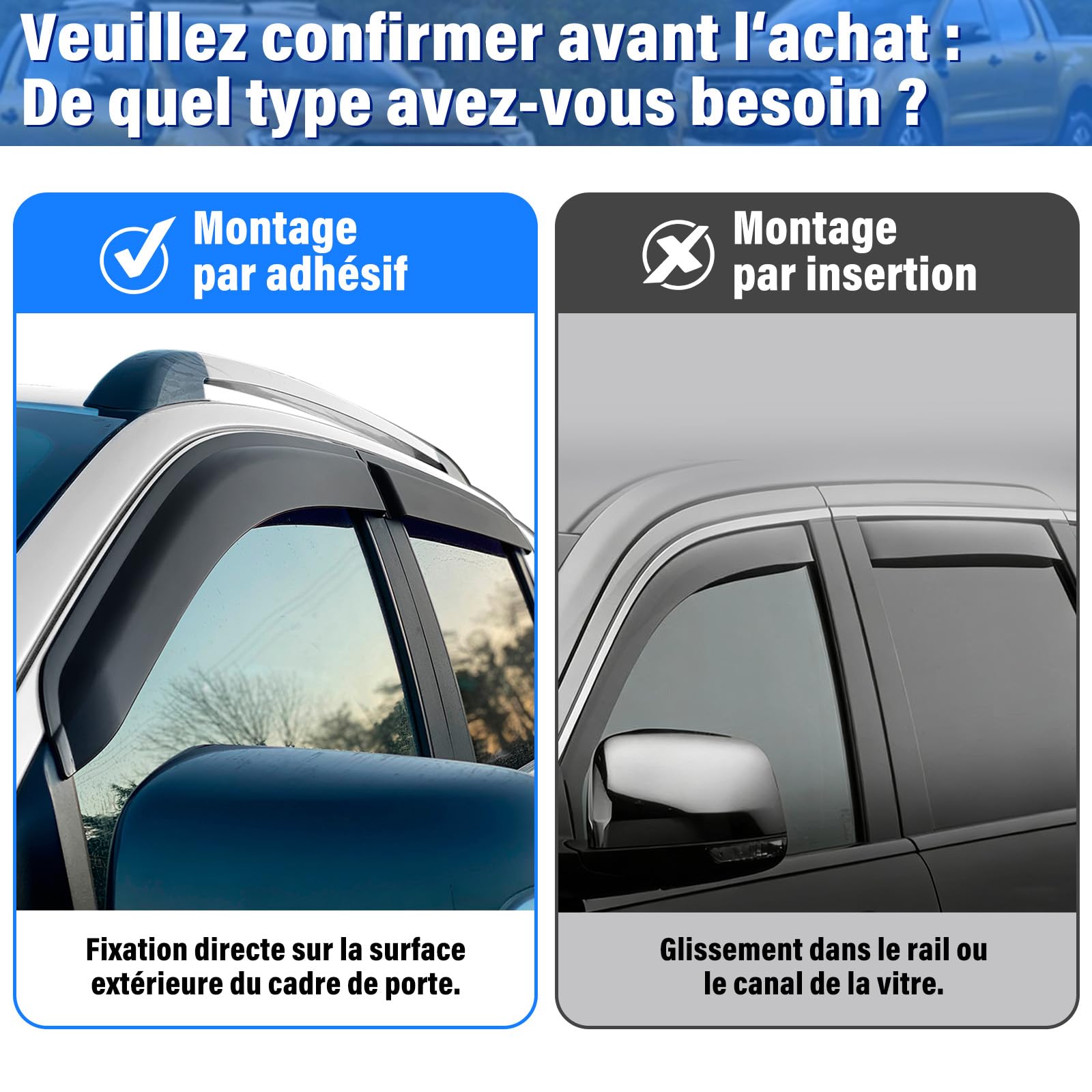 Déflecteurs de Vent Déflecteurs de Pluie Noirs pour Ford Ranger 2012-2022 T6 T7 T8 Double Cabine XL XLT Tremor Limited Wildtrak Wildtrak X Platinum et Ranger Raptor