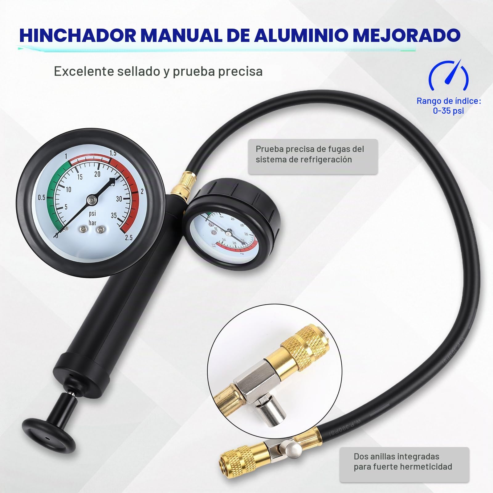OiLiehu Kit de Probador de Presión de Refrigerante 28 Piezas, con Herramienta de Purga y Llenado, 17 Adaptadores Metálicos para Coches, Color Rojo