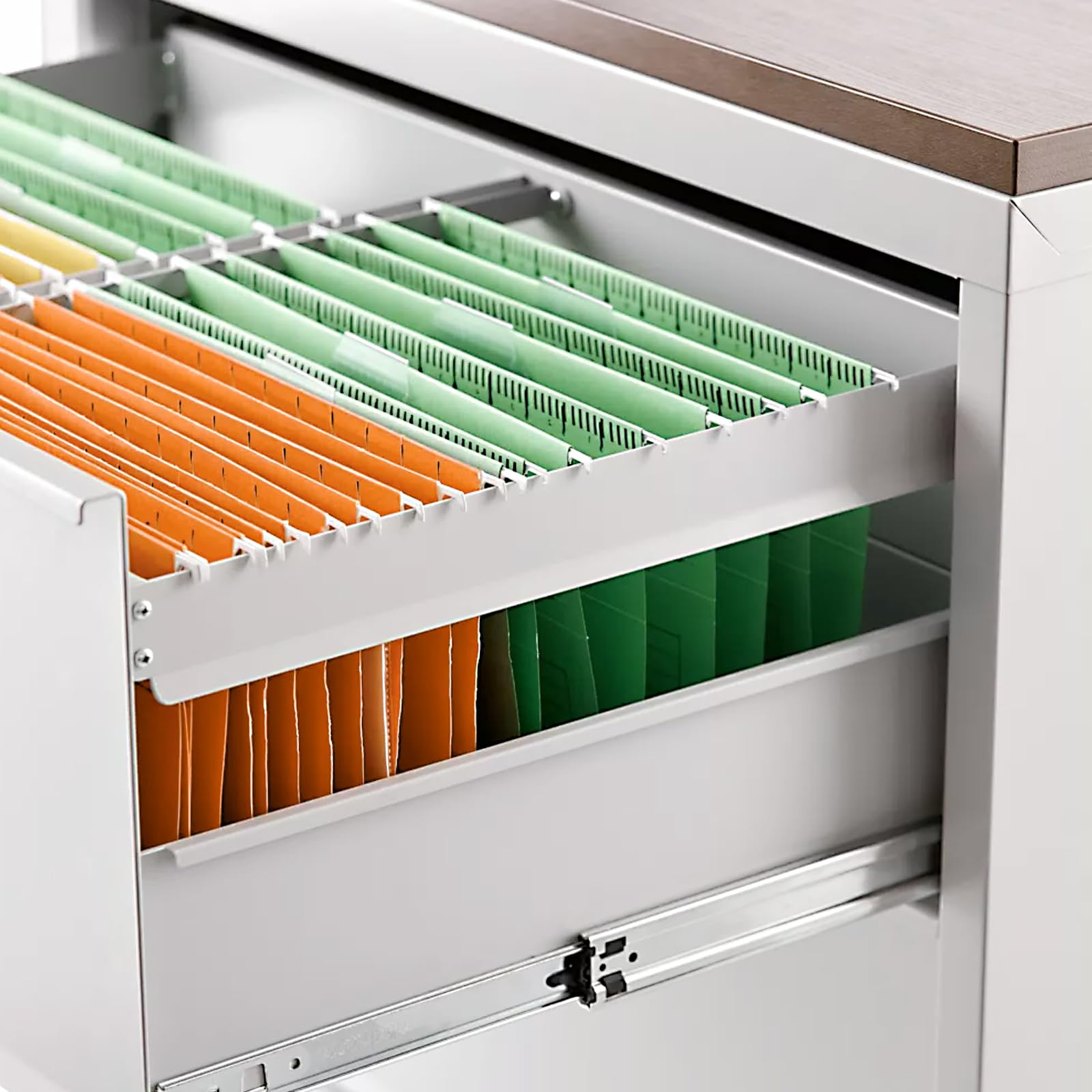 SINJEUN 40 cartelle sospese in formato A4, 4 cartelle portadocumenti da appendere, divisori per schedario per organizzare l'organizzazione, arancione, giallo, blu, verde