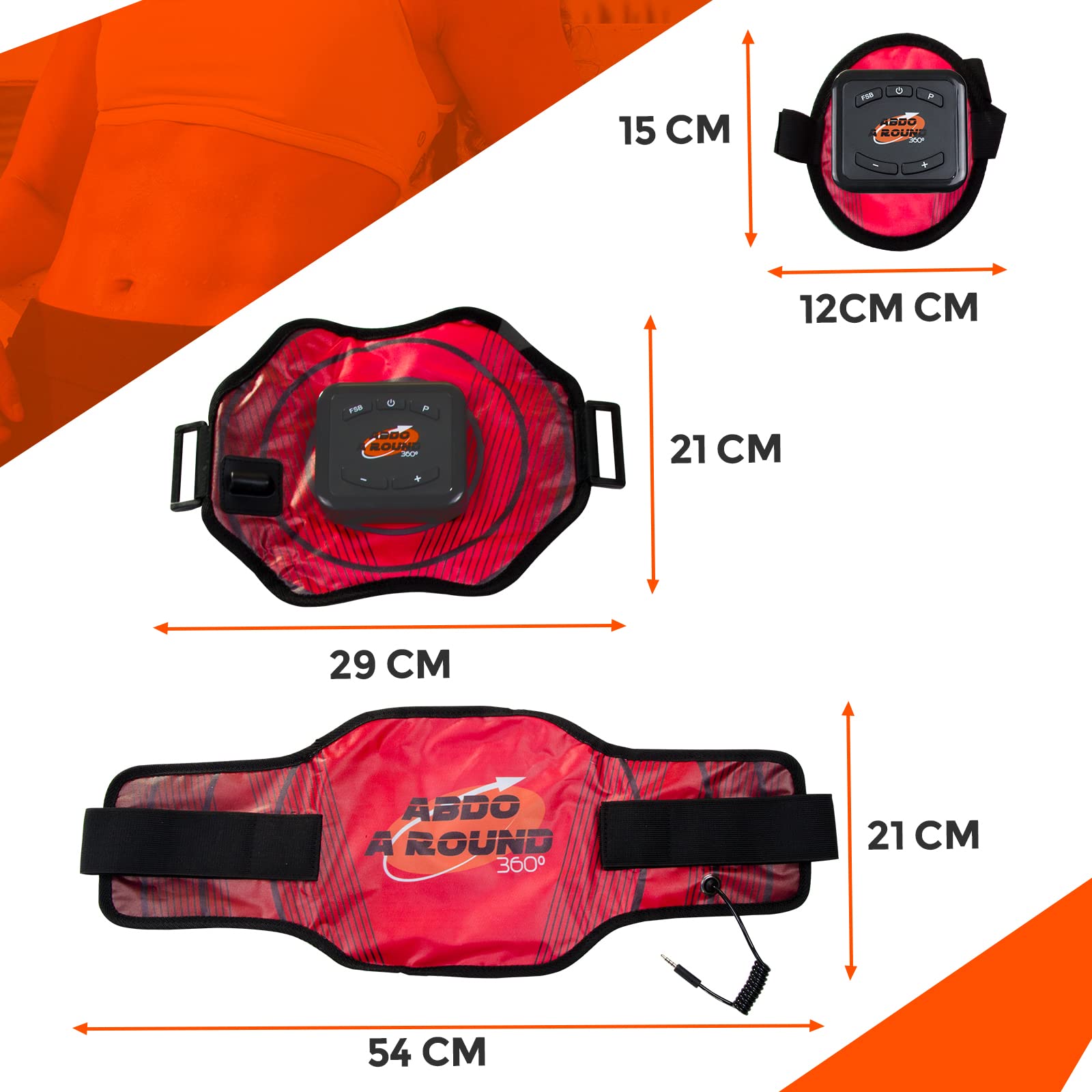 Elettrostimolatore Muscolare | Abdo A Round 360º | Stimolatore Muscolare Addominale | Toner per Addome/Braccio/Vita/Gambe | Cintura EMS | 9 programmi