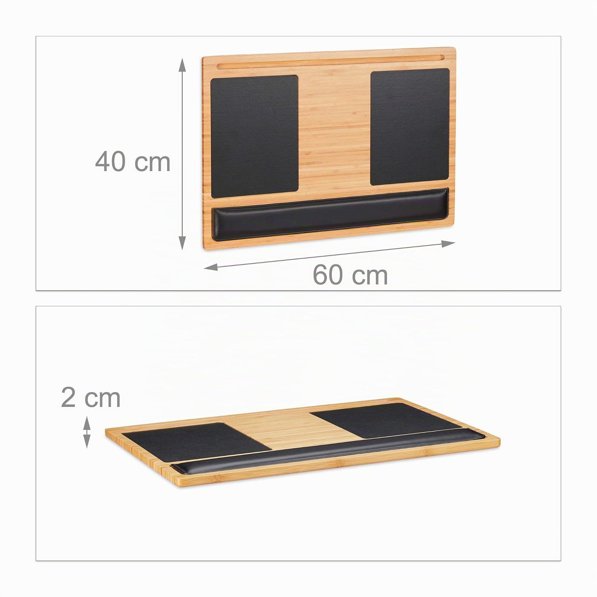 Table Ordinateur, Lot de 2,Portable, Support Fente Smartphone 2 Tapis Souris, 60x40cm, Bambou, Nature