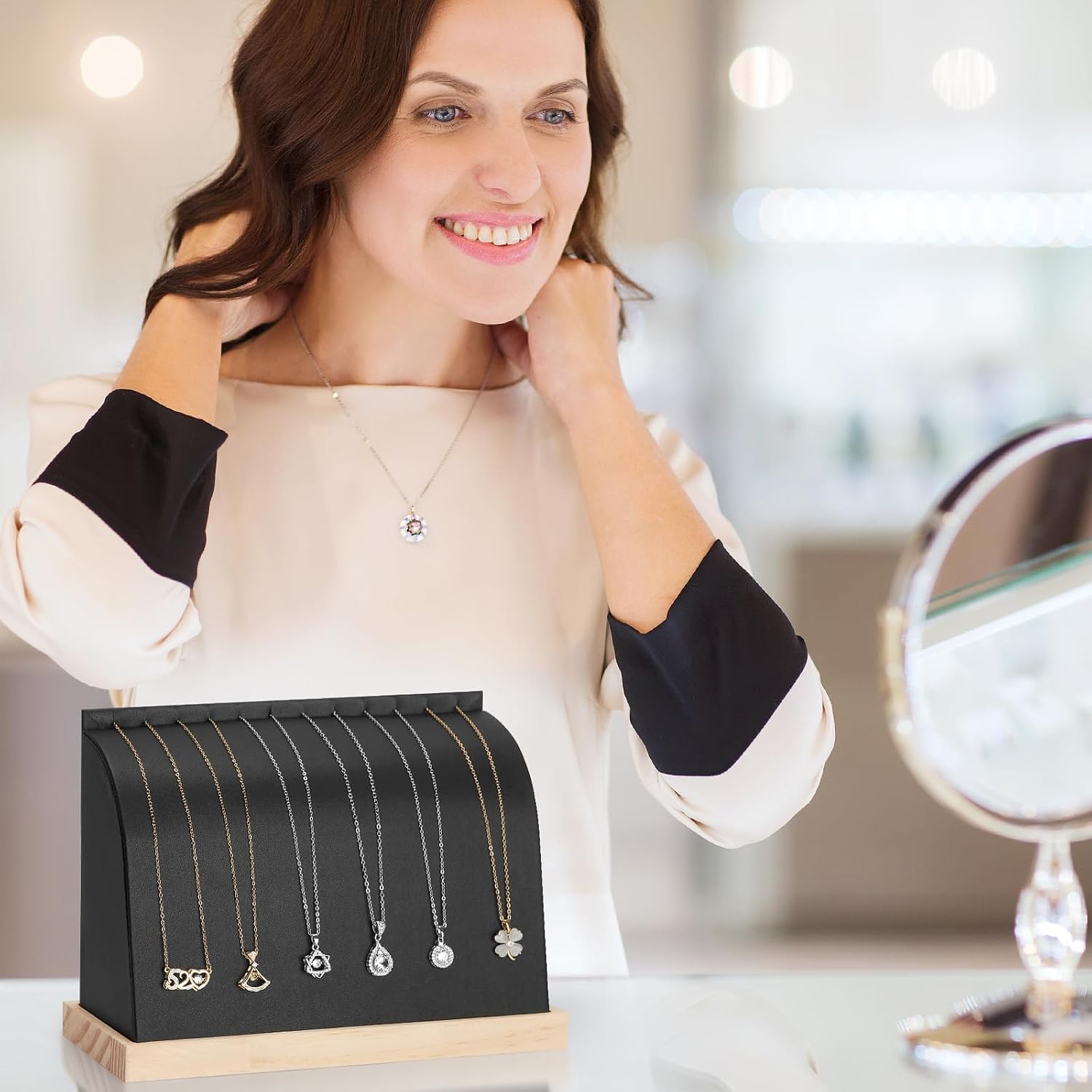 KUKUVR Velvet Cambered Necklace Display Stand for Selling Show (Black)