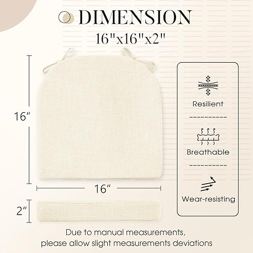 Miniatura 2 de Basic Beyond Cojines para sillas de comedor, paquete de 6, cojines para sillas de cocina con lazos y respaldo antideslizante, almohadillas para
