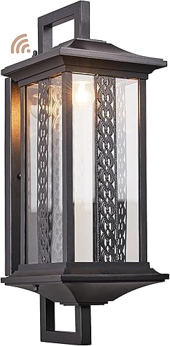 Miniatura 1 de Lámparas de poste para exteriores de 18 pulgadas con base de montaje en muelle IP65, resistente al agua, acabado negro con vidrio sembrado, luz de