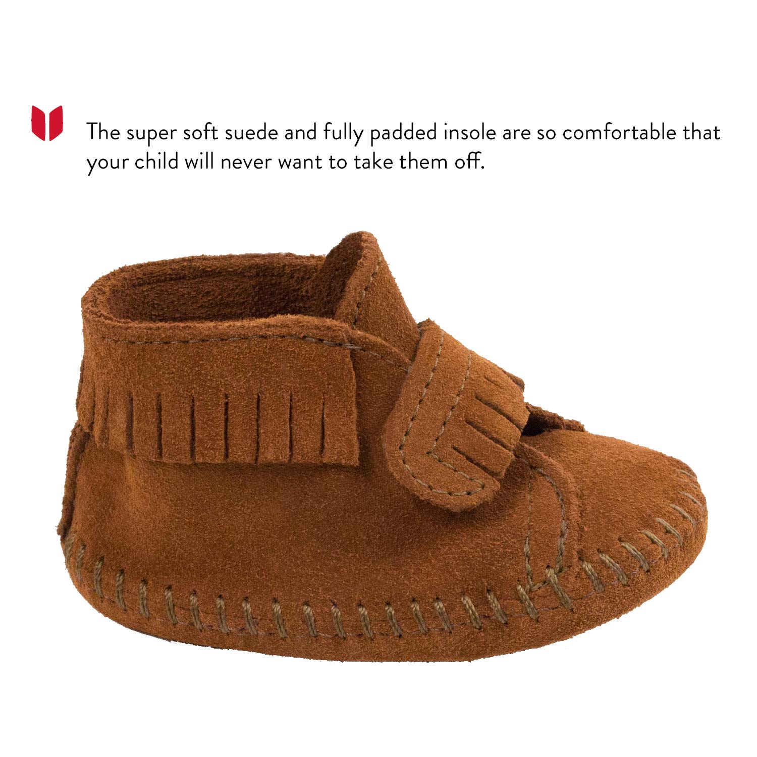 Minnetonka Front Strap Bootie (Infant/Toddler),Brown,2 M US Infant
