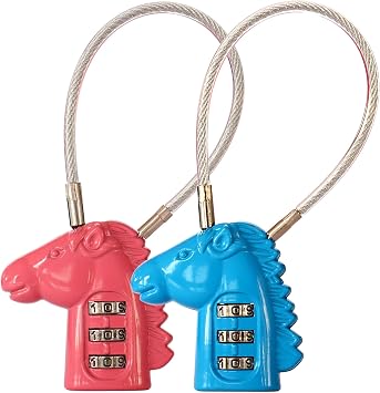 Combination Lock Horse Shape 3 Digit Padlock for School Gym Suitcases Locker, Luggage, Briefcases, Computer Bags, Schoolbags, Backpacks, Locker, Drawers, Toolkit and Cabinets 2pc-Pink-Blue