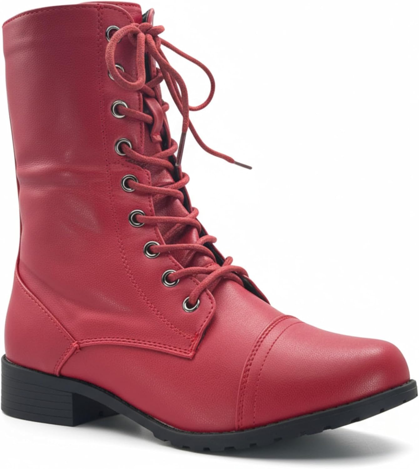 ABSOLEX Womens Lace up Round Toe Low Heel Combat Boots