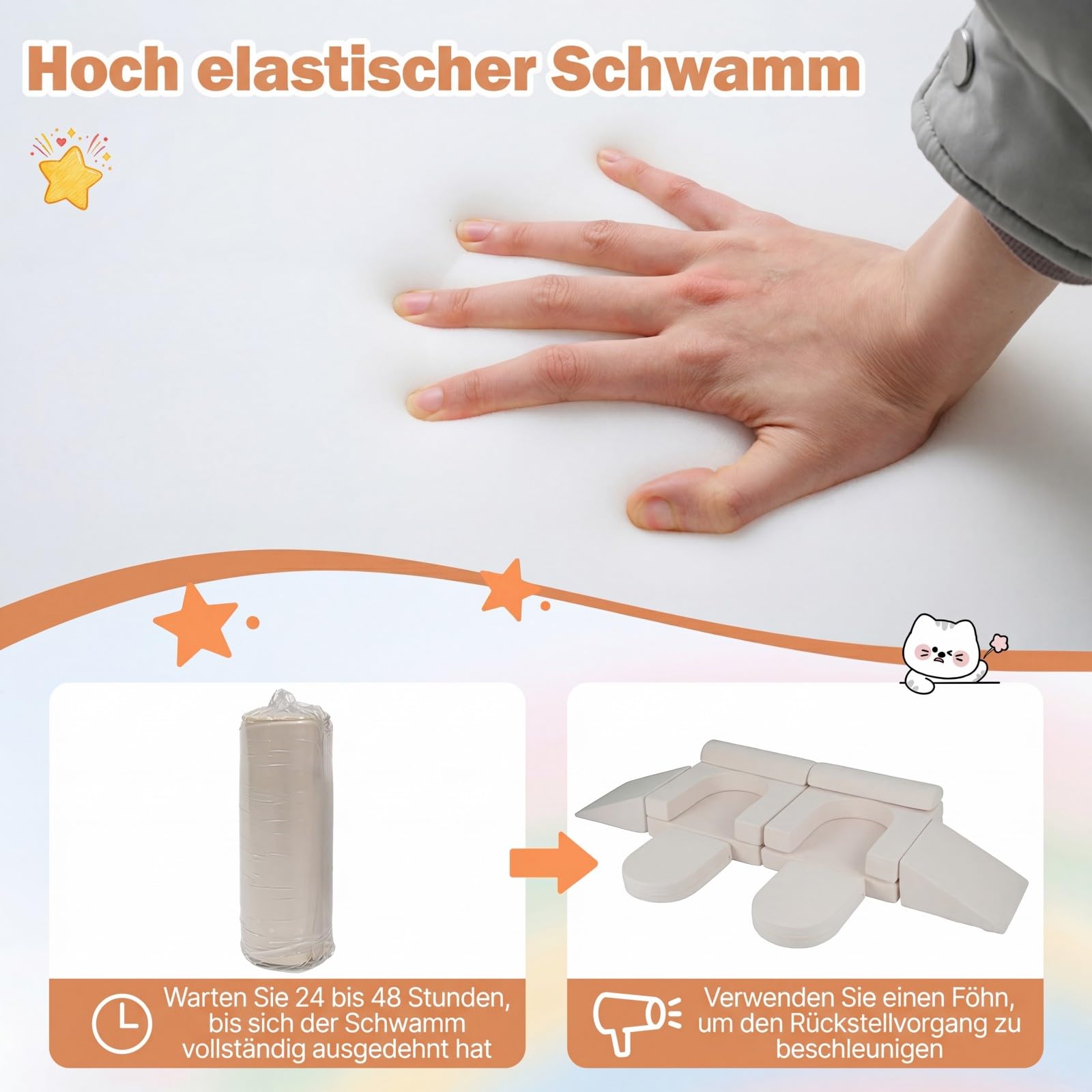 COSTWAY 10-teiliges modulares Spielsofa, Kindersofa ausklappbar mit abnehmbarem & waschbarem Bezug aus Wildleder, Schaumstoff Bausteine für Kinderzimmer, Kindercouch für Kinder ab 3 Jahren (Beige)