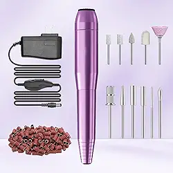 Máquina de perfuração de unhas móvel USB Home Lite para iniciantes – Kit de lixa de unha portátil com 6 brocas e 50 faixas de lixamento para polimento doméstico de acrílico e gel, uso DIY, roxo