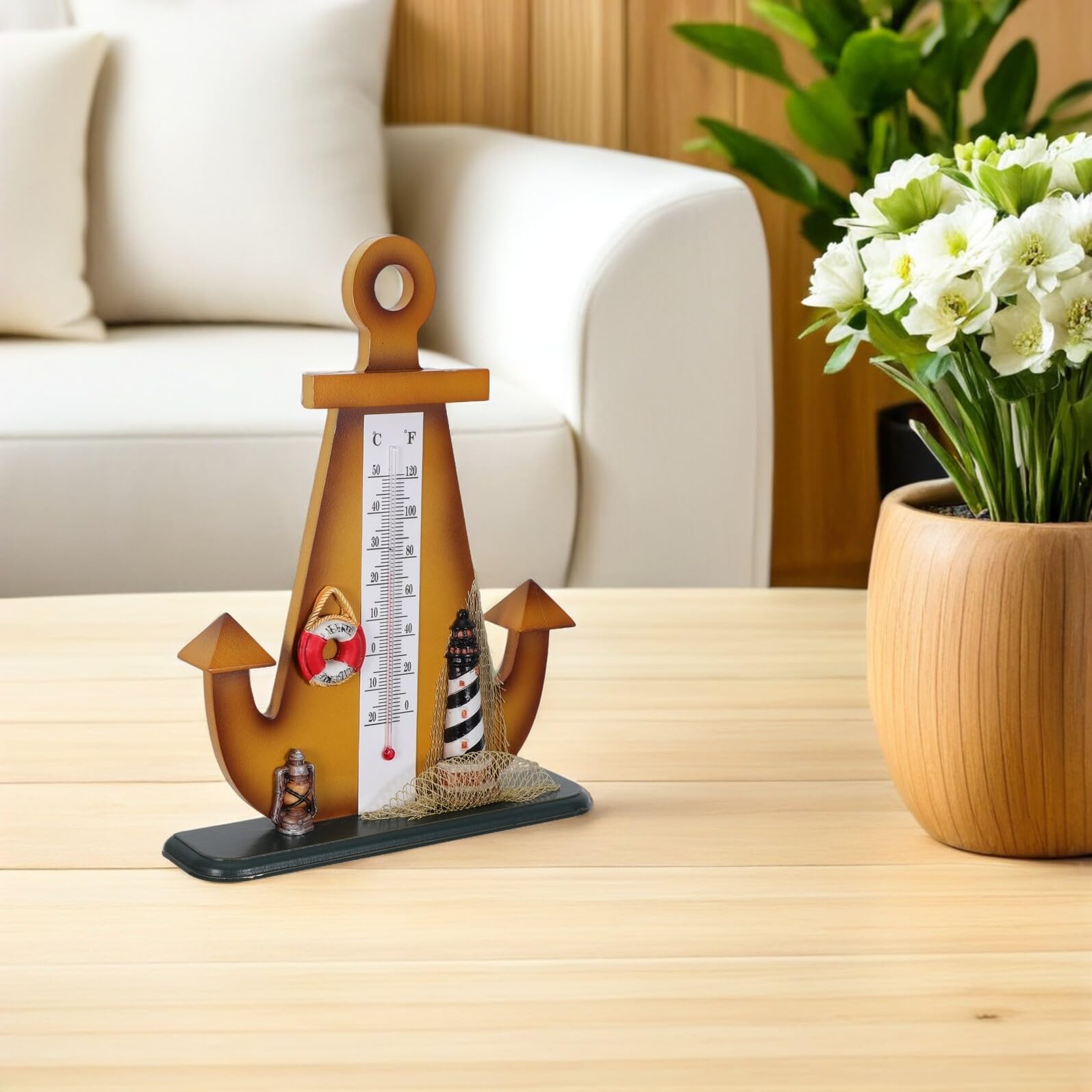 Abaodam Termometro da Tavolo Nautico Scultura Ancora in Stile Retrò, Decorazione per Interni ed Esterni, Indicatore Temperatura Affidabile per Casa, Ufficio e Giardino