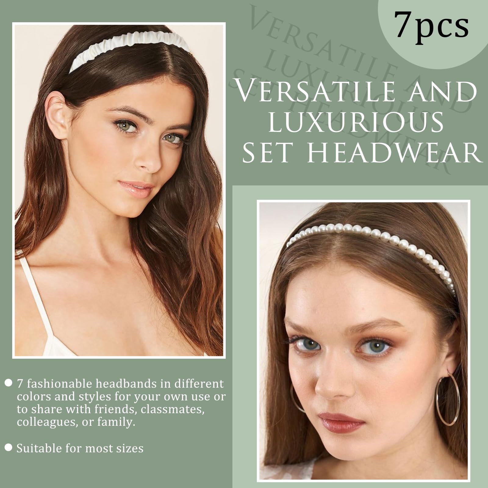 7-teiliges Stirnbänder für Damen und Mädchen, verschiedene Designs, Stirnbänder für Damen und Mädchen, rutschfeste florale Stirnbänder, gepolsterte Stirnbänder, niedliches Perlen-Stirnband für