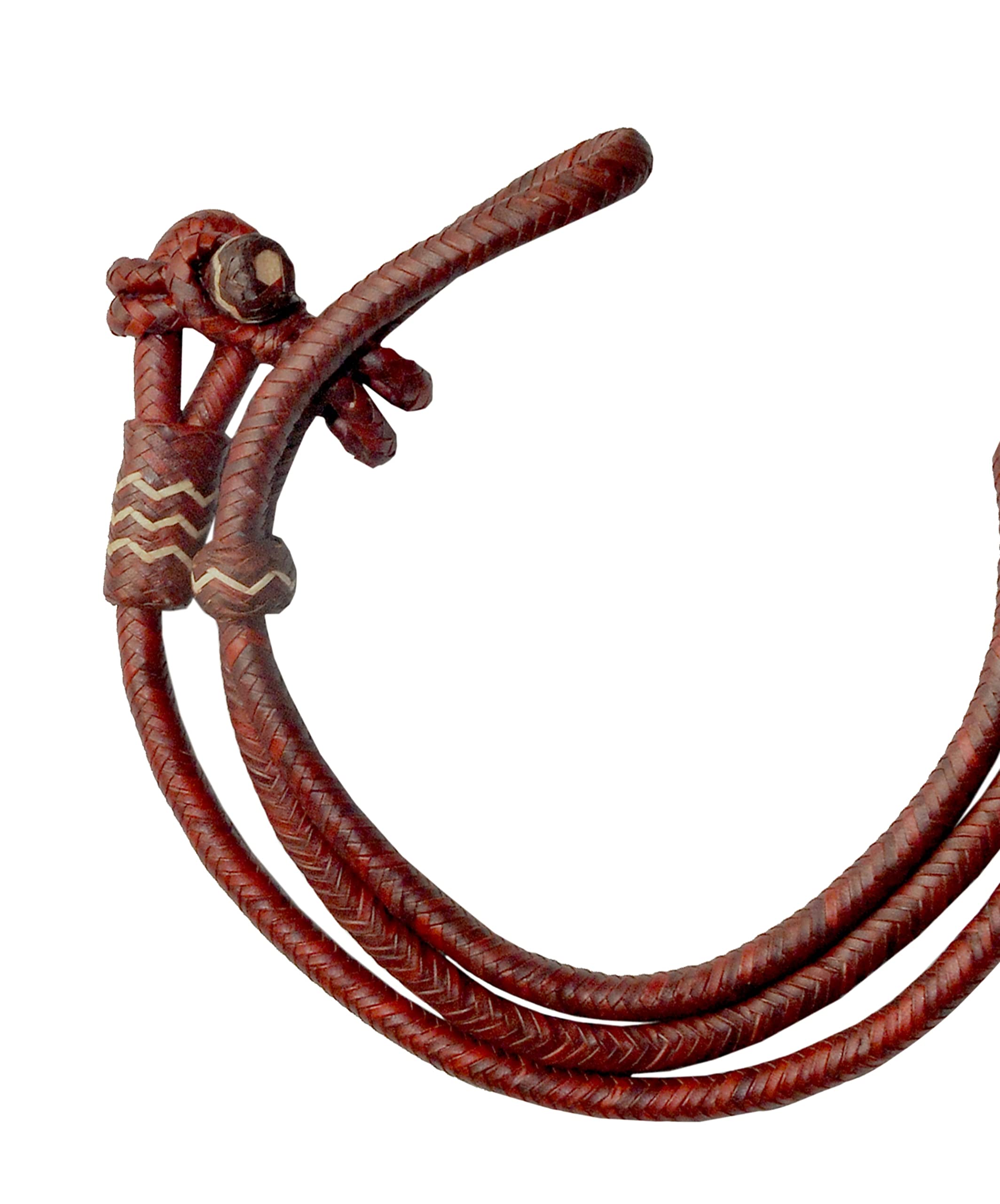 Rênes Romaines En Cuir Brut Tressé Main - Décor Zigzag Rouge - Fabriquées USA