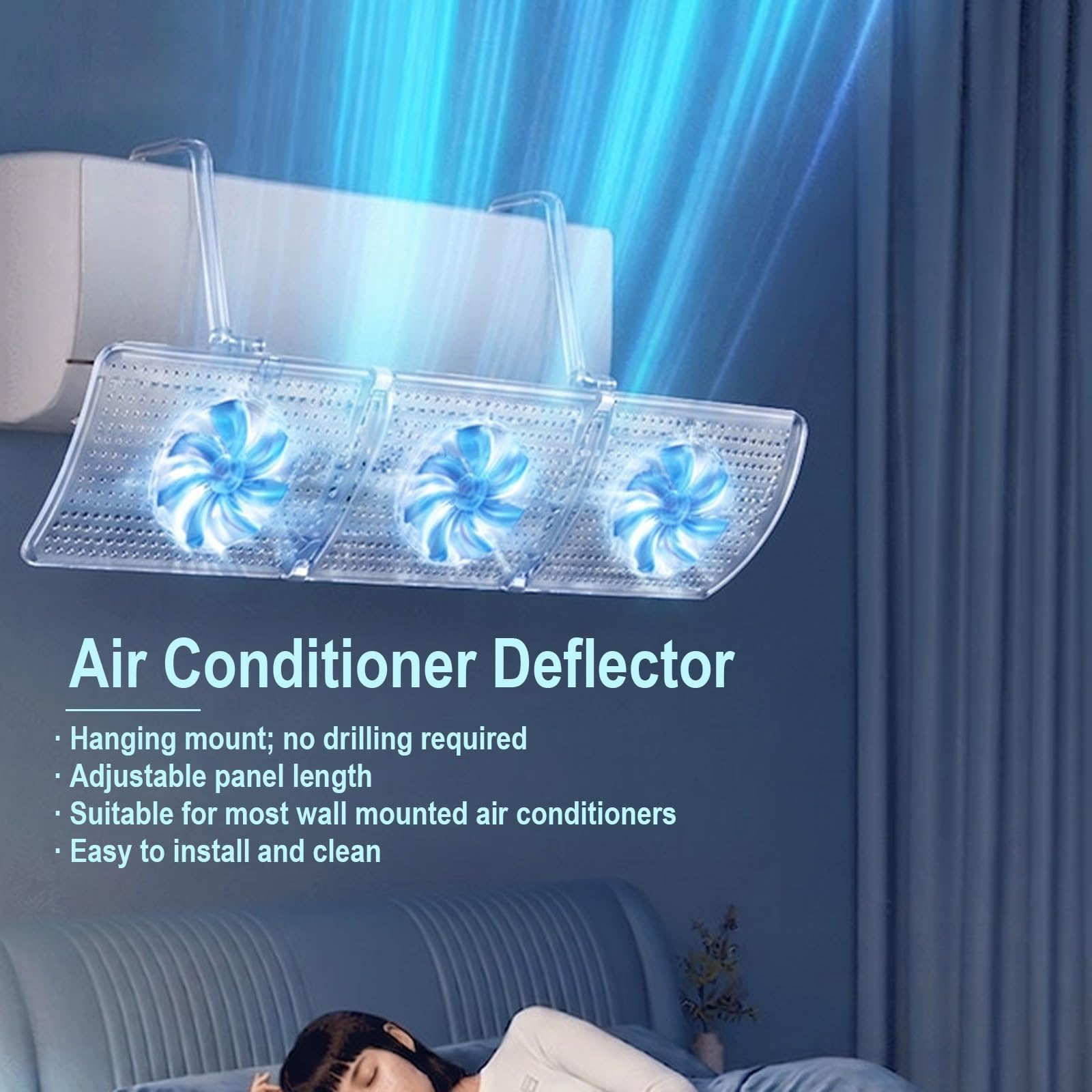 Deflettore Condizionatore Universale, Deviatore Aria Condizionata Regolabile 52-86 cm, Rotazione 270°, Plastica PP