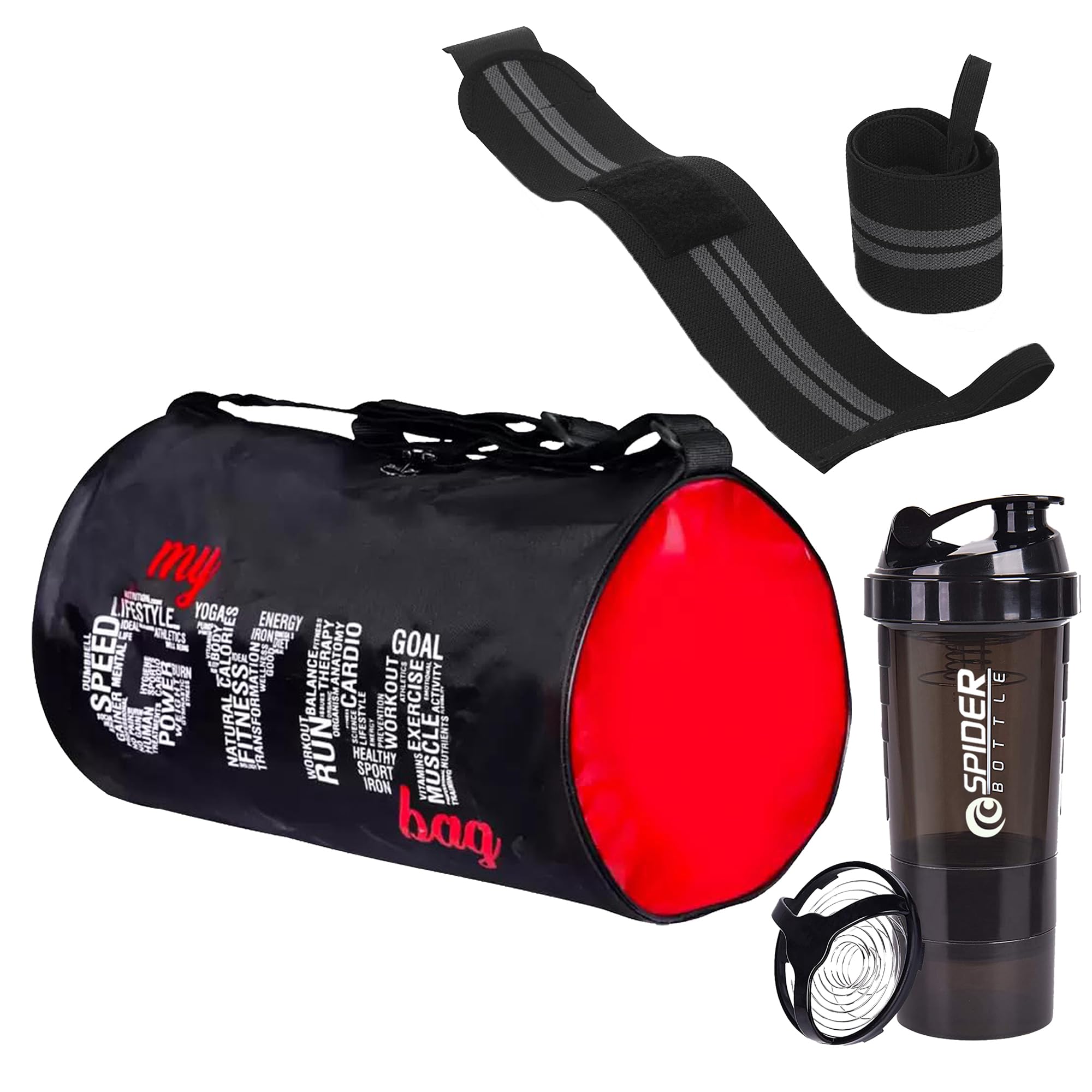 cool indians All-in-One Fitness Combo Gym Shaker, Gym Bag & Wristband for Men & Women || Shaker Bottle 500 ml || My GymBag for Fitness | Shoulder Gym Bags | Wrist Support Gym Band Men and Women (Black)-picture-14