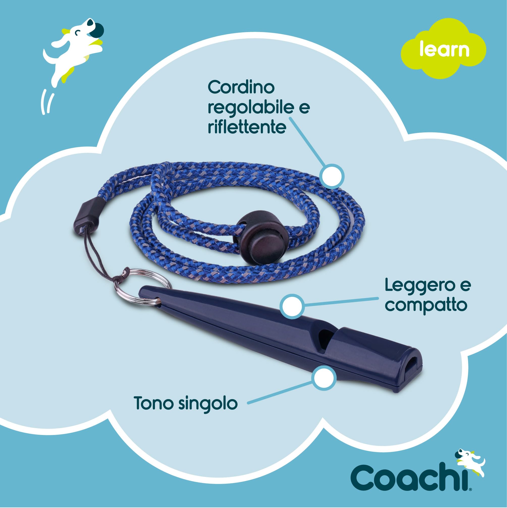 Coachi Training Whistle, Perfetto per addestramento al richiamo e all’obbedienza, Suono Forte e Chiaro, Leggero e Compatto, Cordino Riflettente Regolabile, Adatto all’addestramento di Cani e Cuccioli