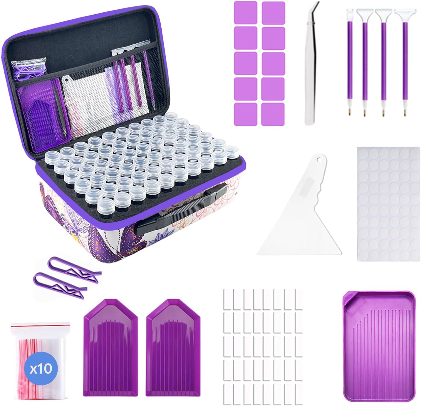 LIRUNQIU Diamond Painting Storage Containers, 120 Slots Diamond Art Accessories and Tools Kits Storage Box(Purple)