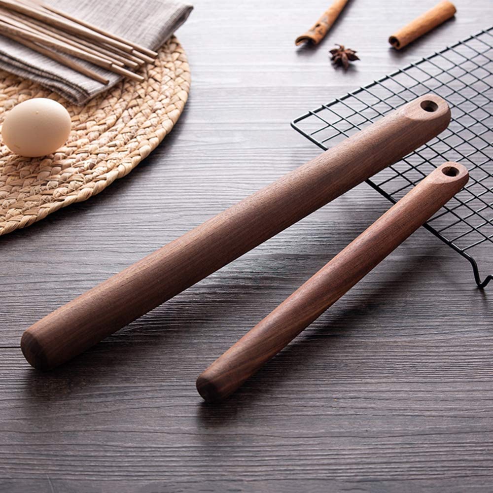 Rodillo de madera Rodillo para masa Rodillo grande de madera maciza de nogal con gancho, ideal for hornear gomitas, galletas y fideos, 28,5 cm de longitud