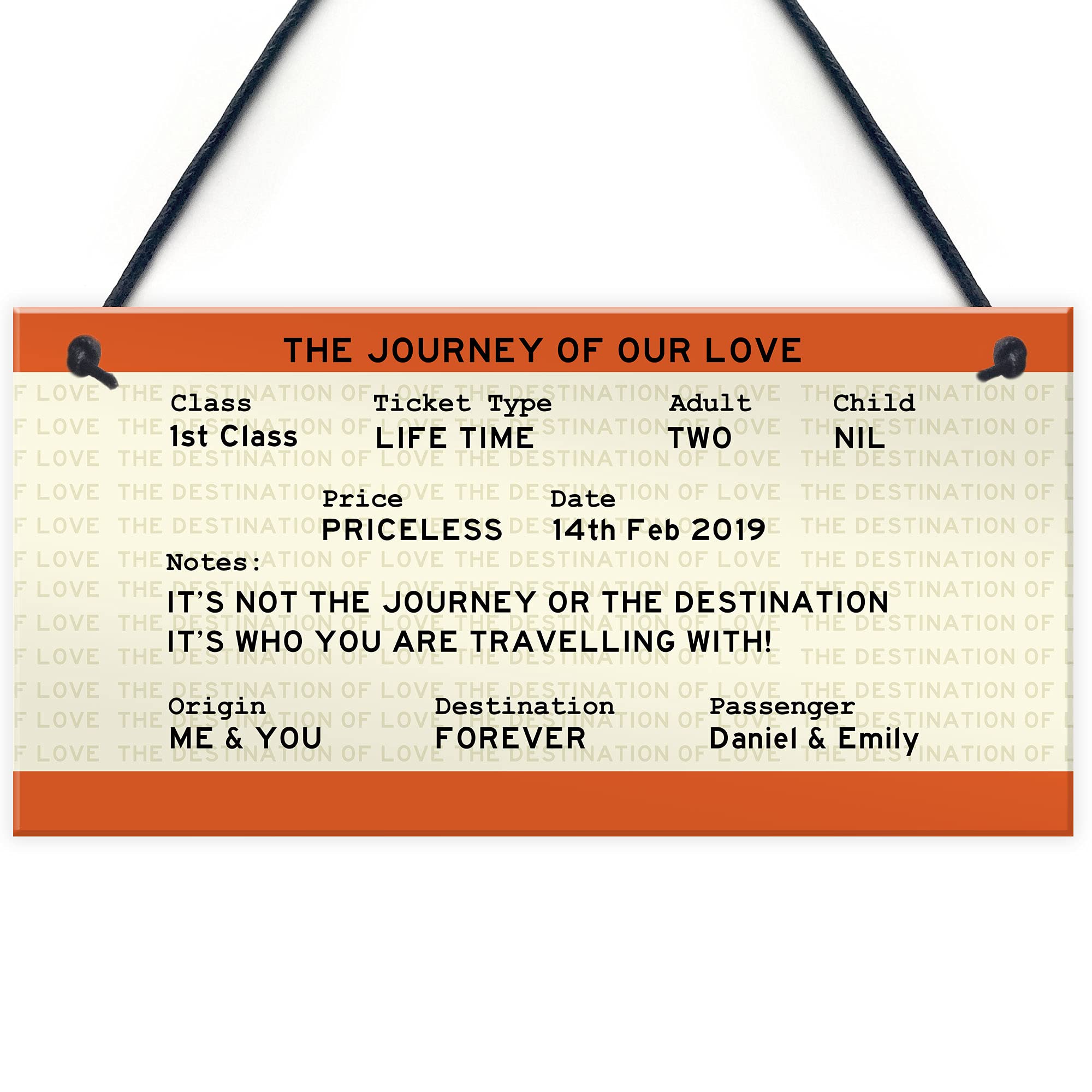 Red Ocean PERSONALISED Novelty Train Ticket Anniversary For Him Her Wife Husband Hanging Sign
