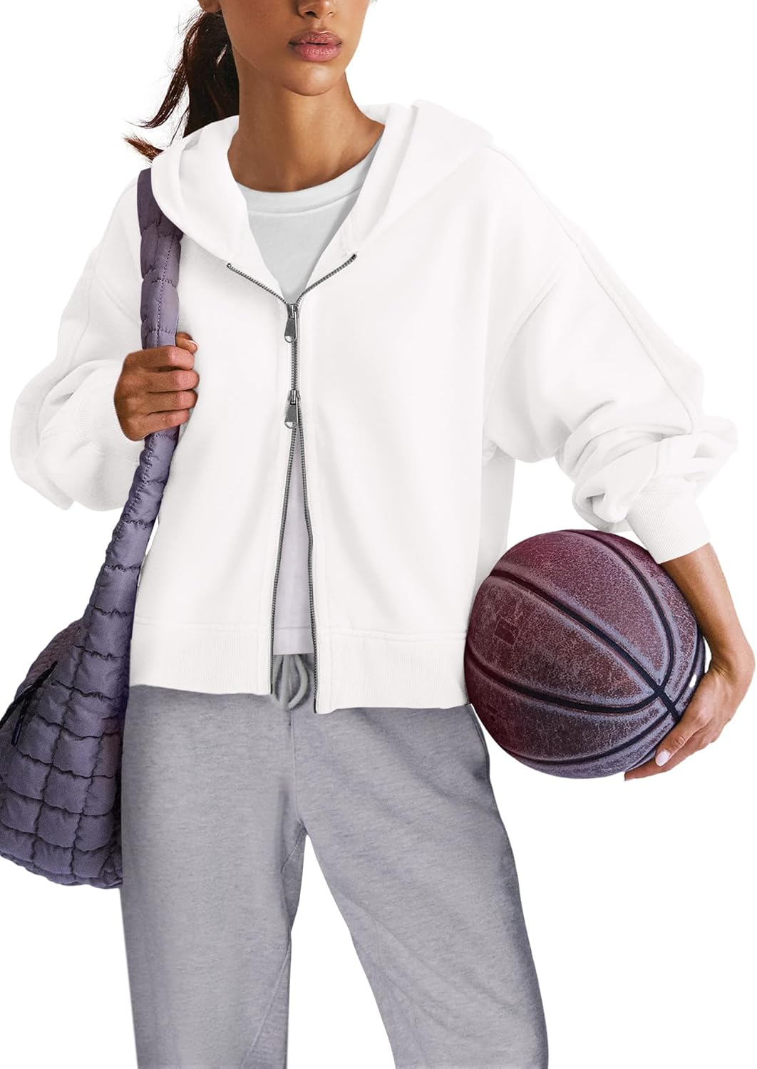 Yanekop Womens Cropped Hoodie Oversized Zip Up Hoodies Casual Gym Cropped Jacket Hooded Sweatshirt with Pockets - Image 3