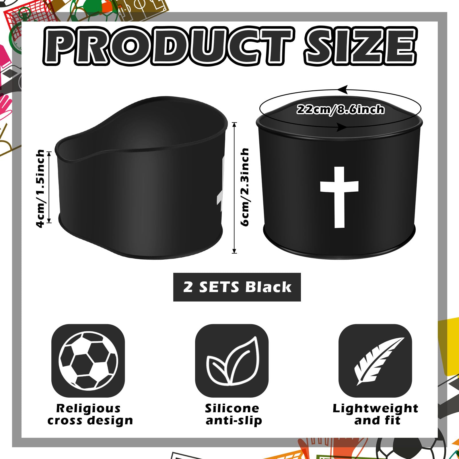 PullCrease 2 Pairs Soccer Cleat Lace Cover Youth Christian Cross Silicone Lace Bands Cover for Sports Shoes,Baseball Football (Black)