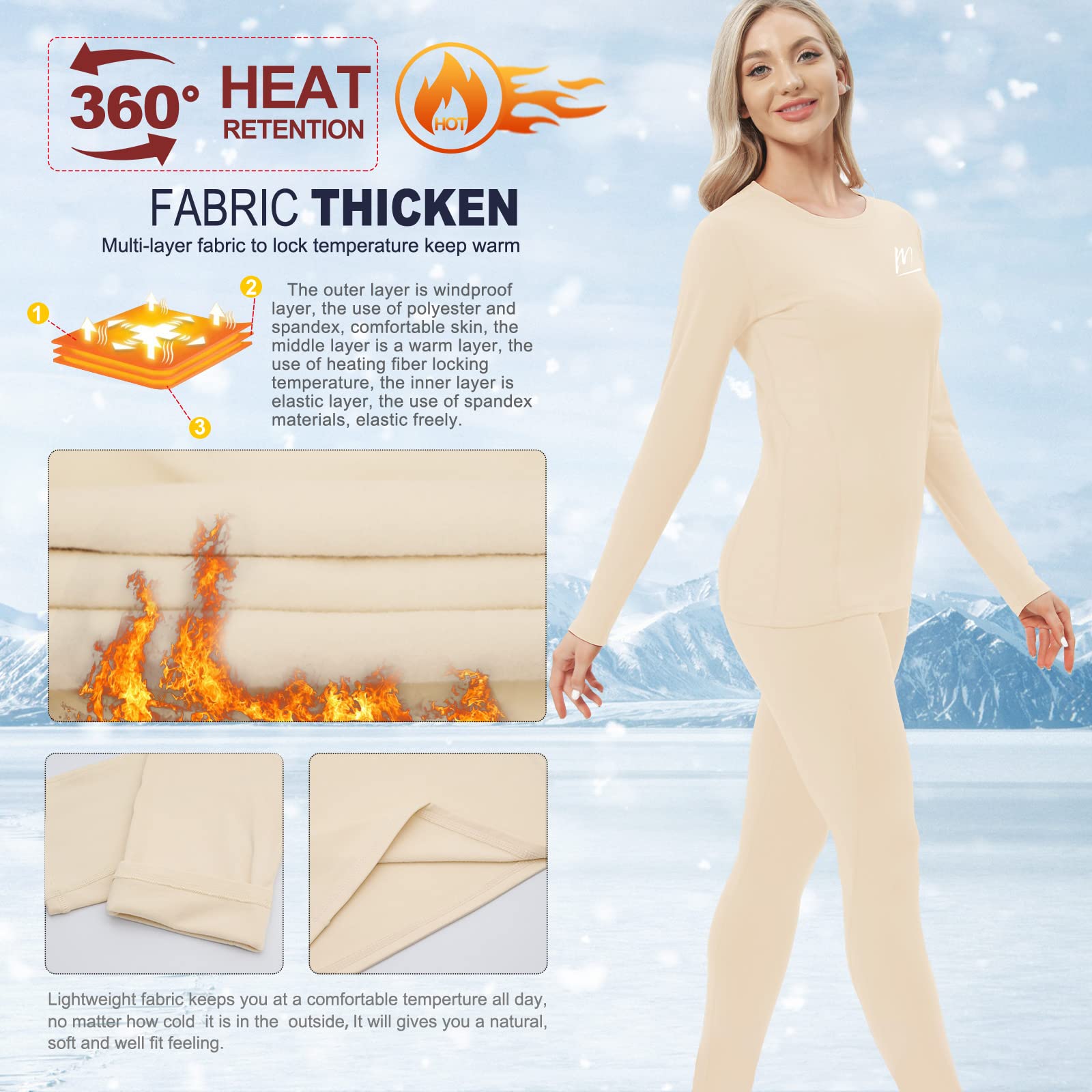 MeetHoo Biancheria Intima Termica Donna, Funzione Set da Sci Maglia+Pantaloni Termici Base Layer Riscaldante Sport Ciclismo Running