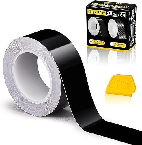 Spurtar Envoltura de vinilo negro brillante de 1 pulgada x 20 pies, cinta adhesiva de liberación de aire para automóvil, rollo de envoltura cromada,