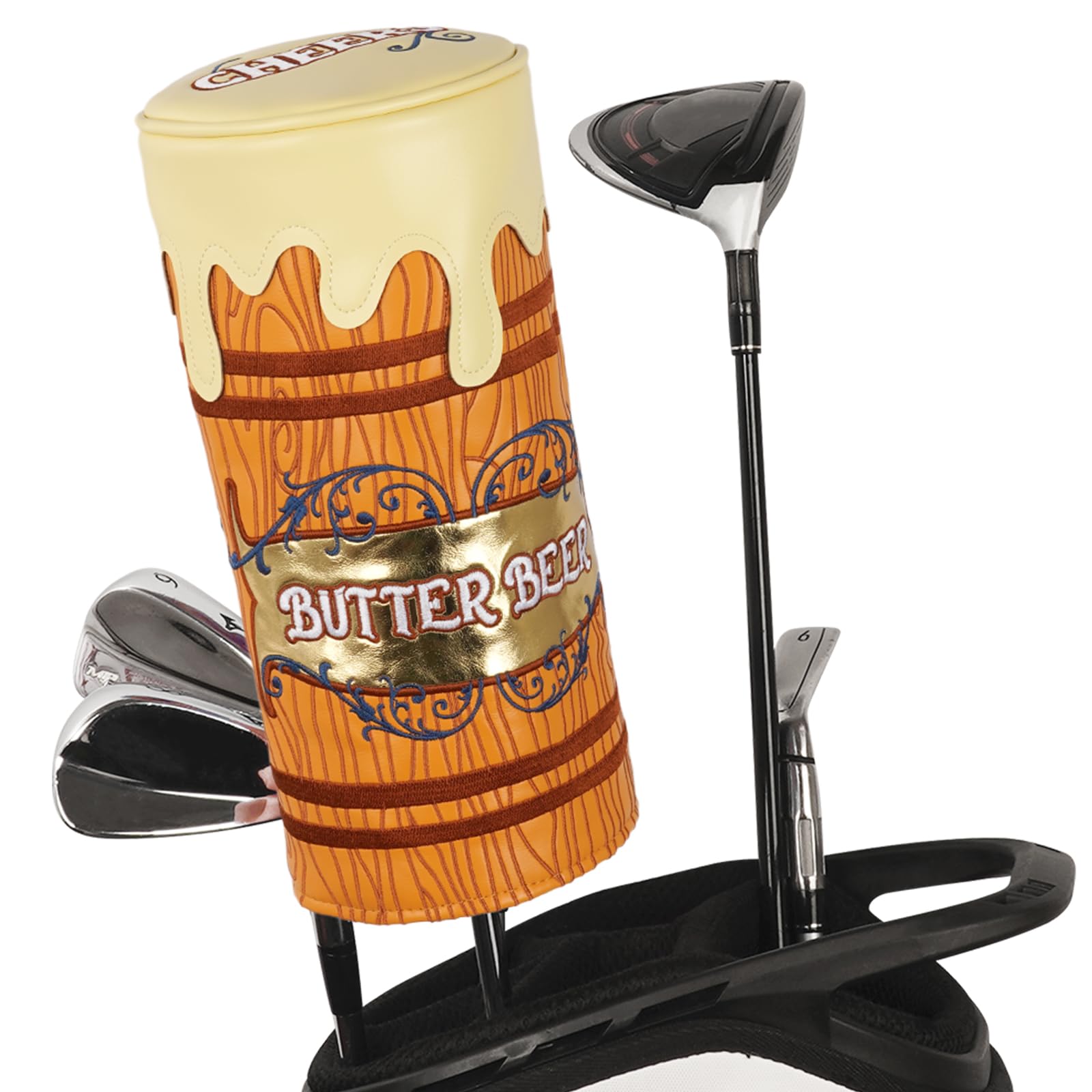 LZFAN Golf Club Head Cover Golf Head Cover Driver Fairway Hybrid Club Head Cover Wood Headcover Embroidered Beer Keg