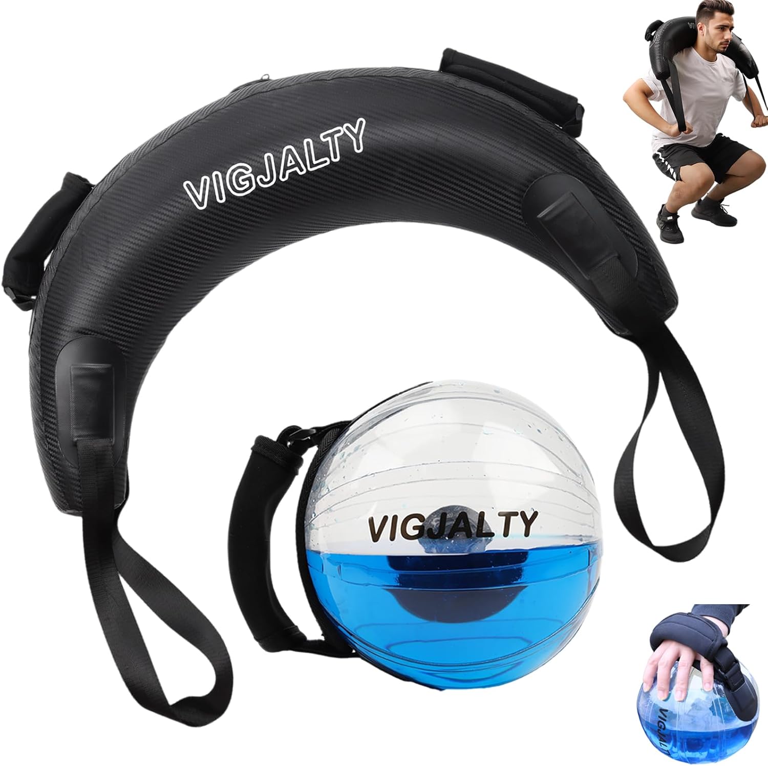 Ox Horn Aqua Bag & 8Inch Aqua Ball Bundle | Dynamic Water Weight Training System for Unstable Load & Core Activation | Superior to Sandbag for Functional Fitness