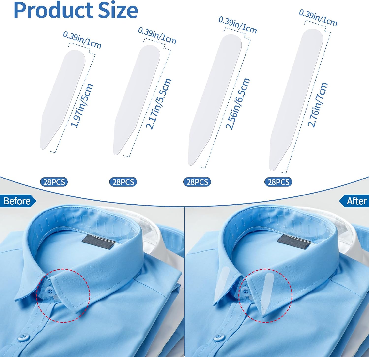 112 PCS Collar Stays for Men's Dress Shirts,Plastic Collar Stays Dress Shirt Collar Inserts for Any Shirt with Collar,4 Sizes