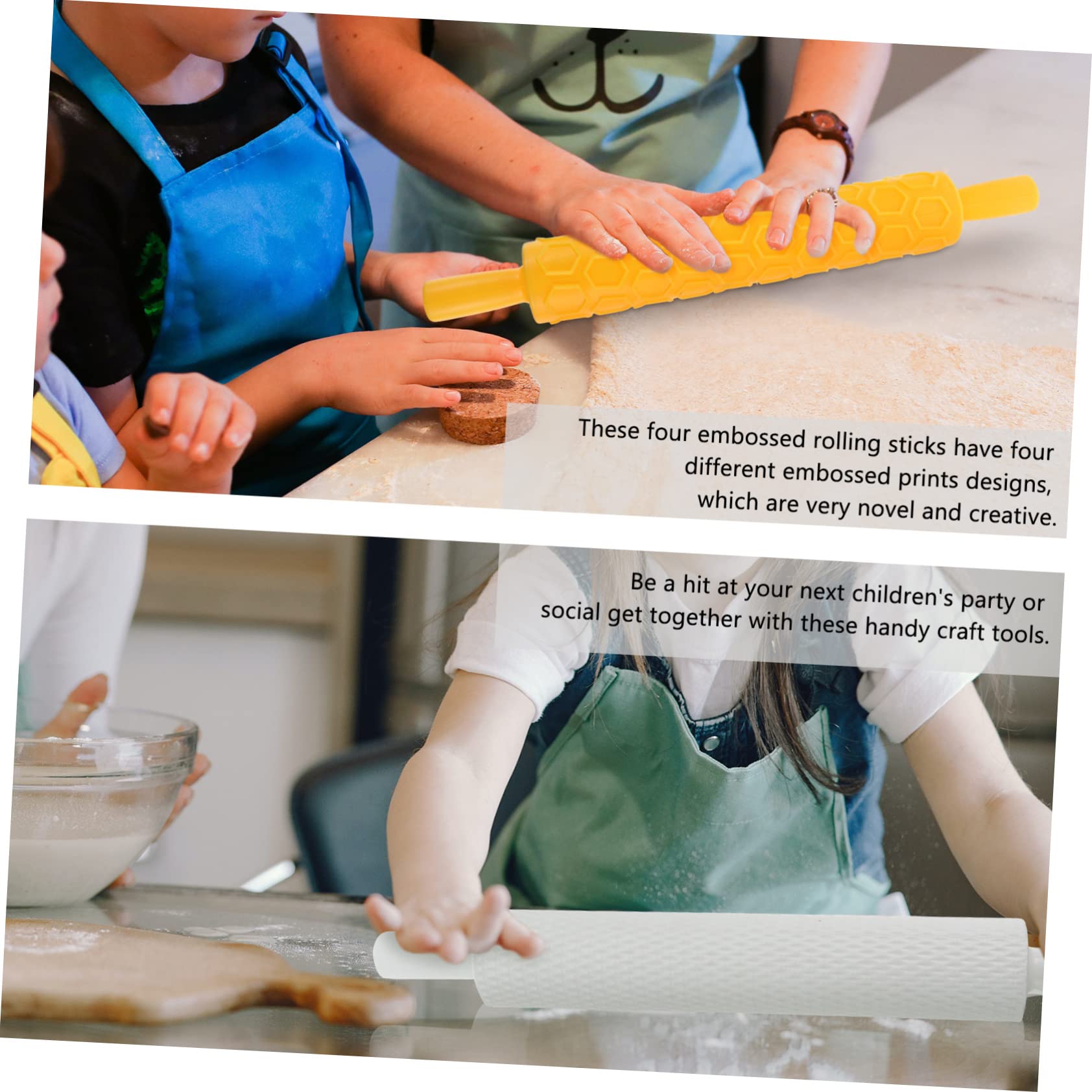 4piezas Rodillo De Cocina Para Masa Relieve Rodillo Para Galletas y Pizza Herramientas De Repostería Plástico De Alimenticio Para Fiestas Infantiles y Reuniones Sociales