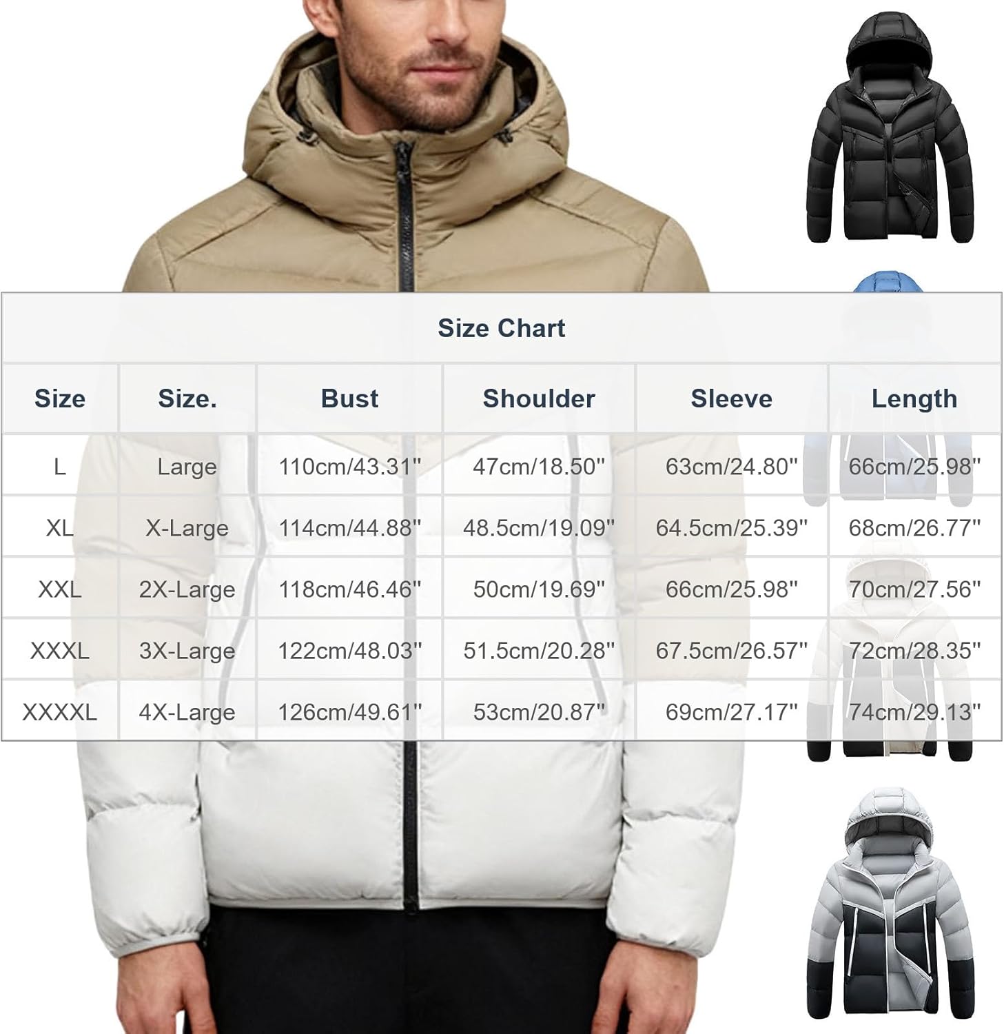 Dademeo Men's Slim Fit Hooded Puffer Jacket with Full-Zip Pockets Colorblock Quilted Design, Casual Winter Warm Coat