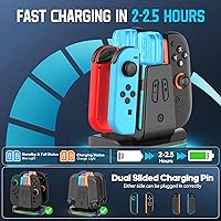 Vista 3 de Compatible con interruptor 21 Base de cargador Joycon controlador, soporte de carga magnético 8 en 1 para JoyCon 2, Switch 1 y OLED Joy