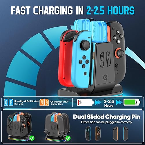 Miniatura 3 de Compatible con interruptor 21 Base de cargador Joycon controlador, soporte de carga magnético 8 en 1 para JoyCon 2, Switch 1 y OLED Joy con
