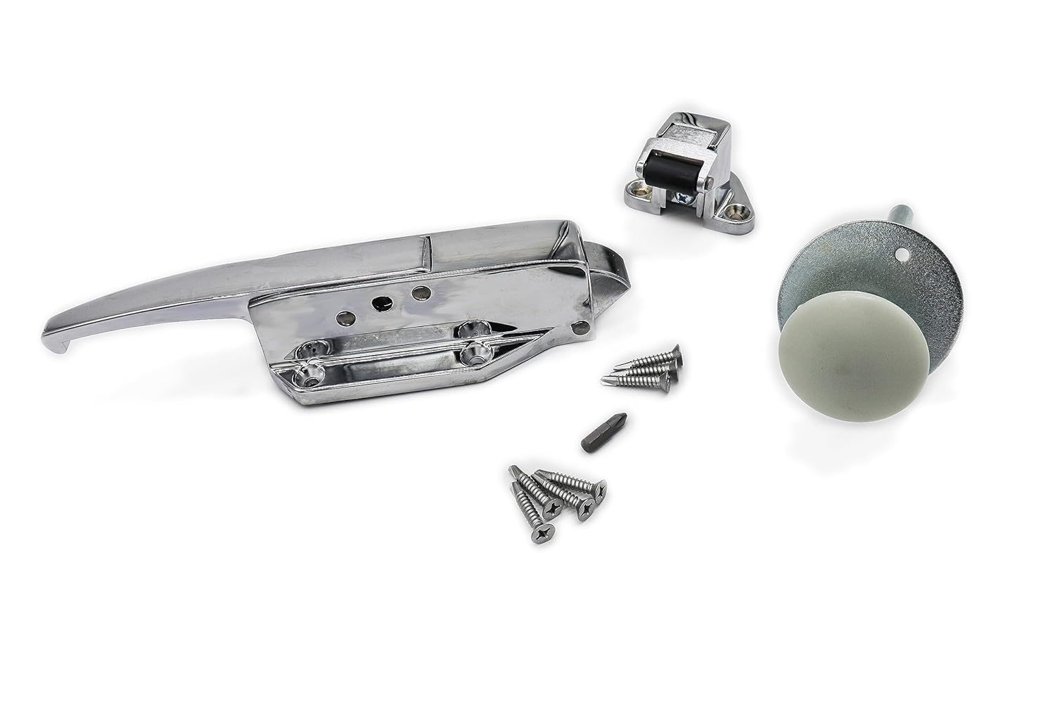 Kason 0058 Polished Chrome Radial Latch KIT with 0059 Roller Strike, -1/8" to 1/4", 0481 4" Inside Release and Hardware KIT