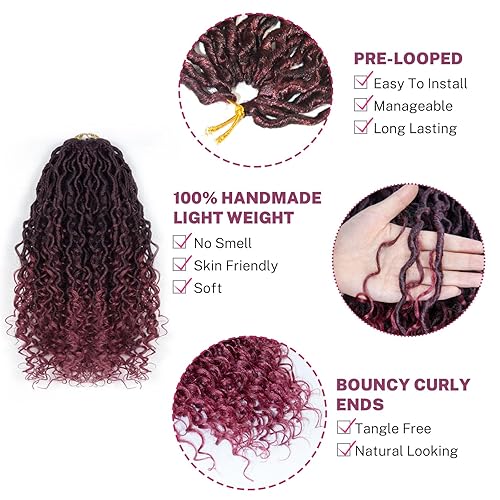 Miniatura 3 de Goddess Locs - Cabello de ganchillo para mujer, rastas río preloopd de 14 pulgadas con extremos rizados, cabello sintético negro, extensiones de