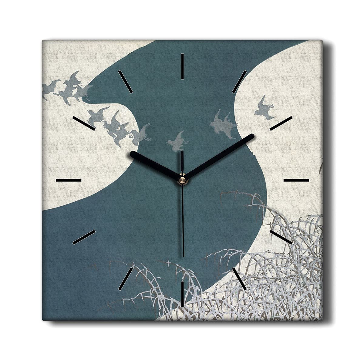 Horloge sur Toile 30x30cm Oiseaux d'hiver rivière Décoration Murale Salon