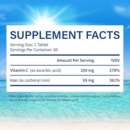 Miniatura 6 de Celestrue Suplemento de hierro, hierro elemental de 65 mg, con vitamina C, sin estreñimiento, suave para el estómago, una vez al día, vegano,