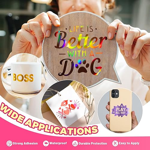 Miniatura 4 de Gatichetta Paquete de vinilo adhesivo metálico para manualidades, 12 x 12 pulgadas, 10 hojas de vinilo permanente cromadoholográfico arcoíris para