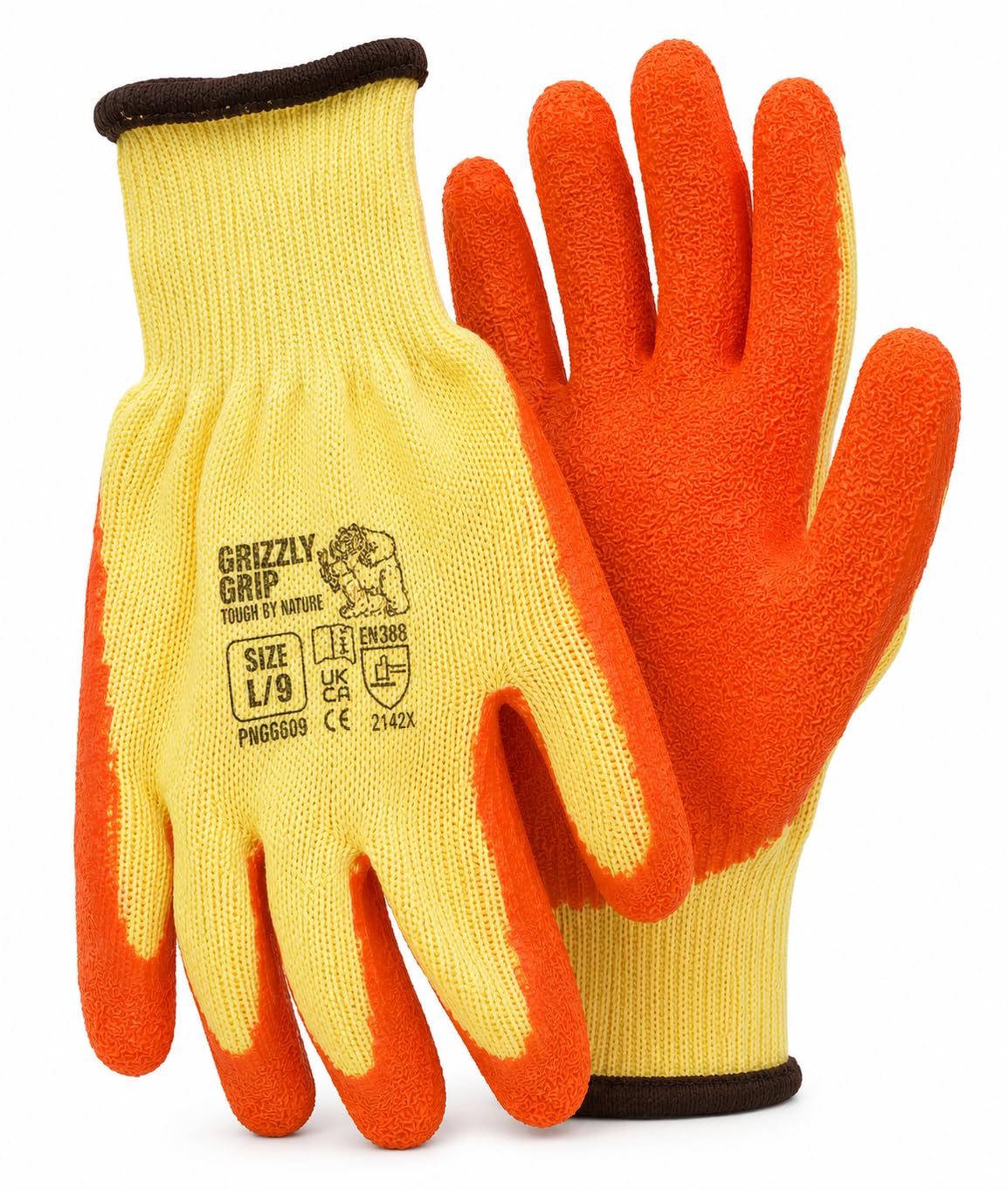 Auto Choice Grizzly Grip Builders Gloves – Latex Coated Work Gloves for Construction, DIY, Gardening & Warehouse Handling – Heavy Duty Textured Grip – Breathable Knit Liner (96, Large | Size-9)