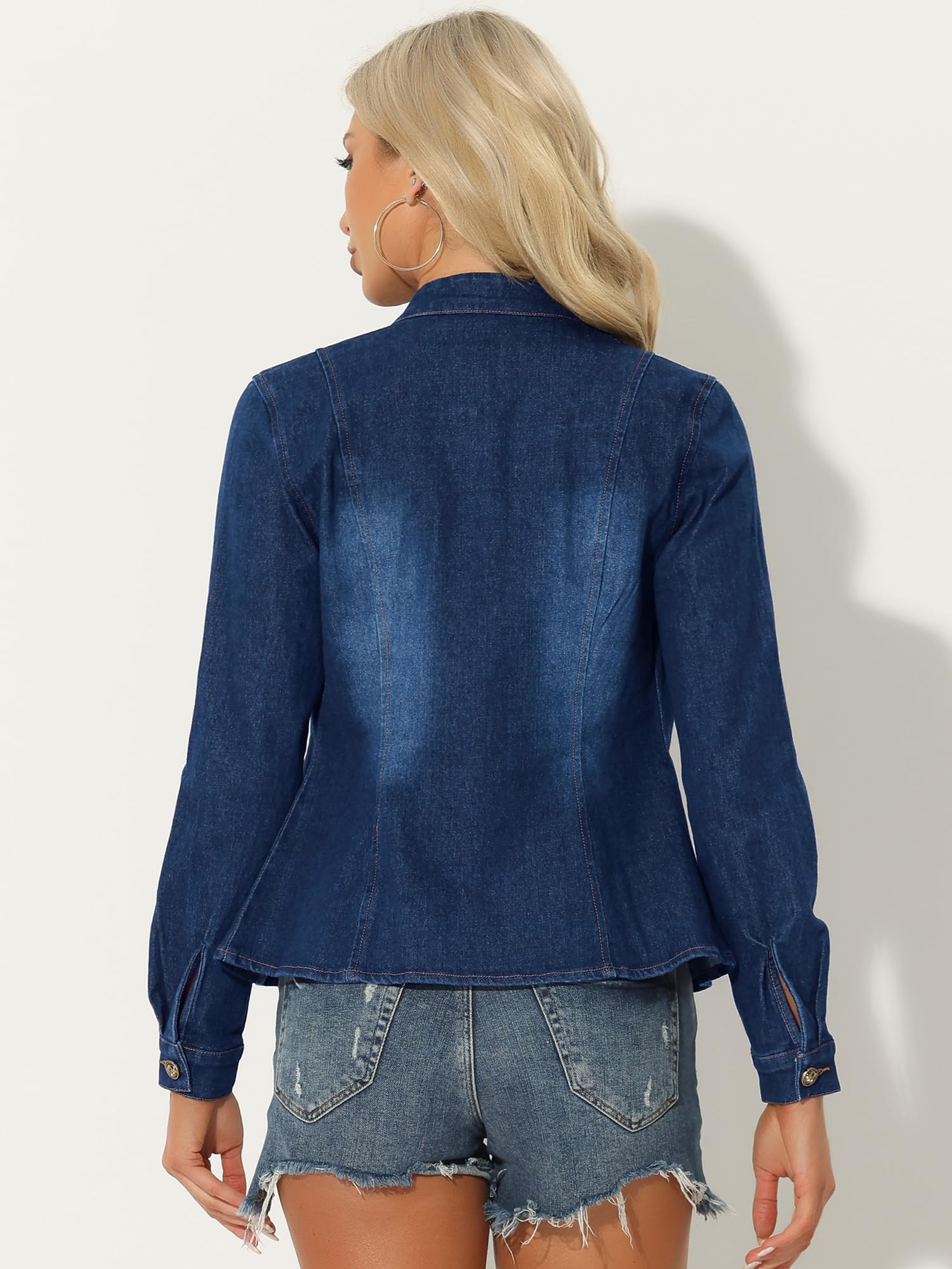 Allegra K Chaqueta de Mezclilla Casual para Mujer Chamaca Vaquera Clásico de Manga Larga
