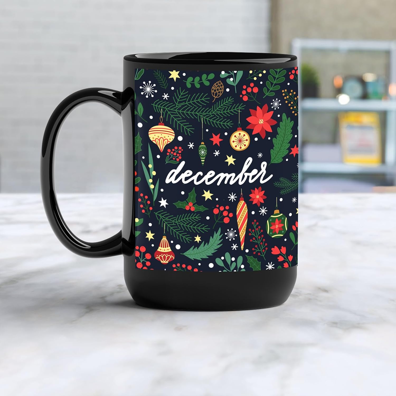 GotPrint Exclusive Monthly Mug Design | Seasonal Ceramic Coffee and Tea Mug | Gift for Men, Women, and Loved Ones on Birthdays, Holidays, and Special Occasions, Mugs by Theme, December_S3, 15oz