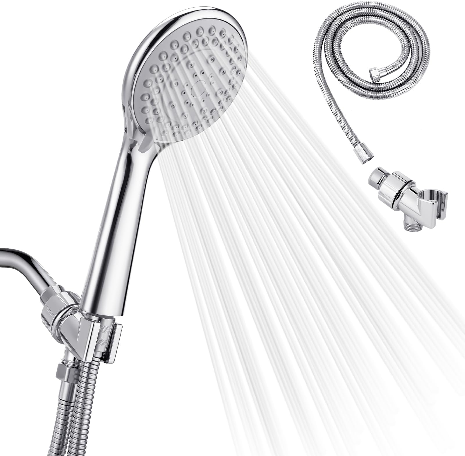 Detachable Handheld Shower Head With Hose - High Pressure 5 Functions Showerheads Hand Held Shower Heads,Extra Long 4.7 Ft. Stainless Steel Hose And Holder, 20.3 x 7.6 cm