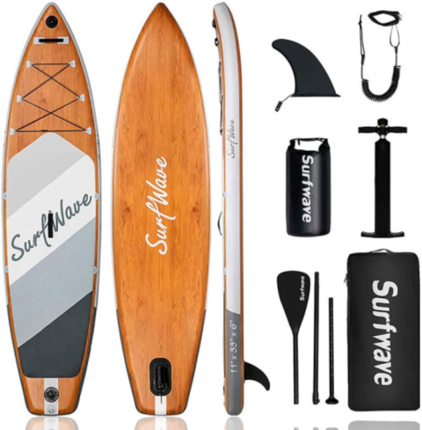 11'x34 x6 Inflatable Stand Up Paddle Board, Surf Paddle Board, Surfboard, with Accessories, Versatile Universal Travel Board, PVC Brushed Material, Maximum Weight Capacity 330 Lbs